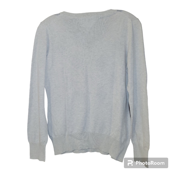 Tommy Hilfiger light grey argyle cotton fine knit vneck pullover ❤️ - Picture 3 of 6